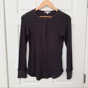 Sundry Gray Blue Stripe Henley Shirt Sweater Sz S